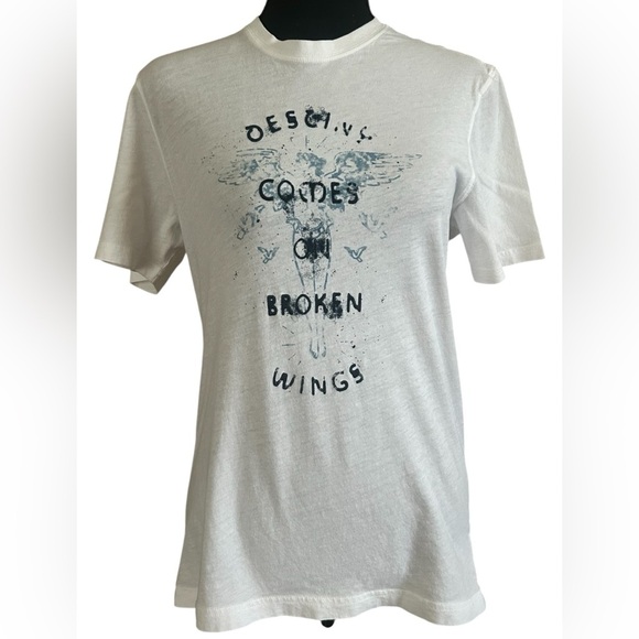Express Distressed Graphic Angel Wings White T-Shirt Y2K Alt Style Size Small - Picture 1 of 3